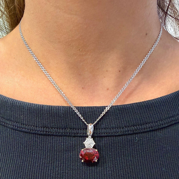 GIA Certified 8.53 Carat Spessartine Garnet & Triangle Diamond Pendant Necklace