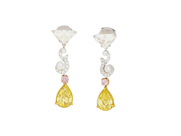 GIA Certified Fancy Vivid Yellow Diamond Drop Earrings