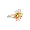 GIA Certified Fancy Yellow Cushion Cut Diamond with Pink and White Diamond Side Stones in Platinum 950 & 18K White Gold