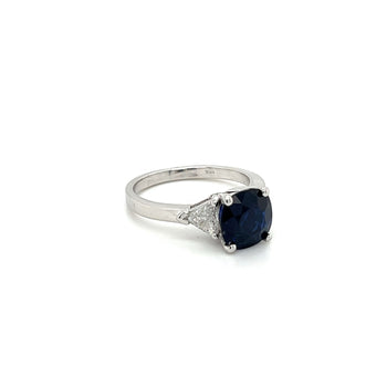 GIA Certified No Heat Blue Sapphire & Trillion Cut Diamond 3-Stone Engagement Ring – Assay Jewelers