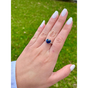 GIA Certified No Heat Blue Sapphire & Trillion Cut Diamond 3-Stone Engagement Ring – Assay Jewelers
