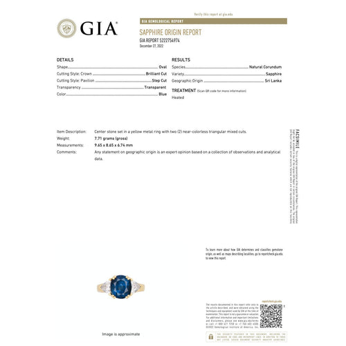 GIA Certified Oval Blue Sapphire and Trillion Diamond 3 Stone Ring in 18K