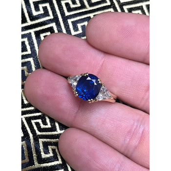 GIA Certified Oval Blue Sapphire and Trillion Diamond 3 Stone Ring in 18K – Assay Jewelers