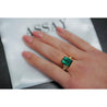 GIA Certified Rectangular Cut Blue-Green Indicolite Tourmaline and Diamond 18K Gold Ring