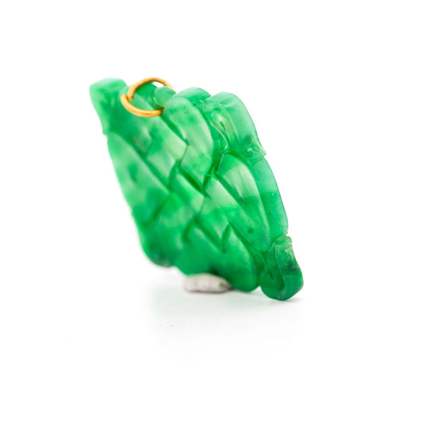 GIA Certified Type A Fei Cui Jadeite Jade Pierced Carving Yellow Gold Pendant