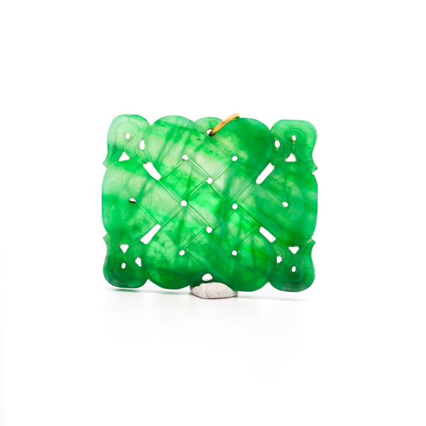 GIA Certified Type A Fei Cui Jadeite Jade Pierced Carving Yellow Gold Pendant
