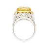 GIA Certified Vintage No Heat 17 Carat Cushion Yellow Sapphire & Diamond Halo Floral Filigree Cocktail Ring