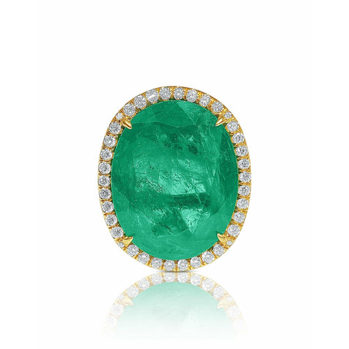 GIA certified 10 Carat Oval Cut Emerald And Diamond Halo 18k Gold Ring