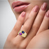 GIA certified Blue and Pink Sapphire Unisex Bezel Ring in 18k gold