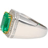 GRS 9.54 Carat Colombian Emerald Insignificant Oil and Diamond Halo Mens Ring