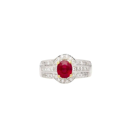 GRS Certified 1.37 Carat Burma Pigeon Blood Ruby & Diamond Ring in 18K Gold