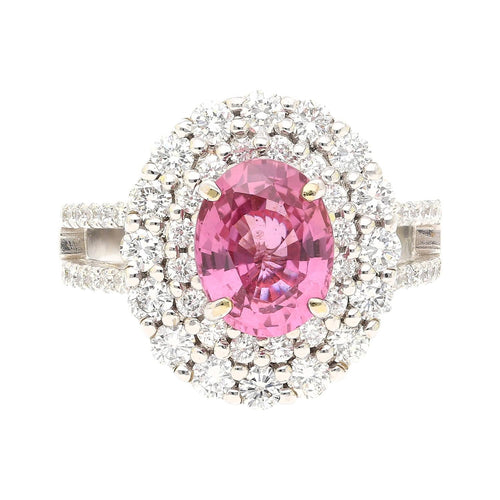 GRS Certified 2.33ct Pink Sapphir Diamond Ring 18KWhite Gold