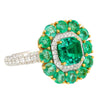GRS Certified 4.93 Carat Emerald & Diamond 18K Gold Floral Cluster Cocktail Ring