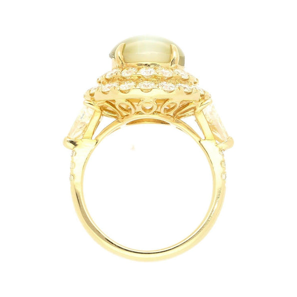 GRS Certified 5 Carat Untreated Chrysoberyl Cat's Eye and Double Halo Diamond Ring