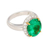 GRS Certified 5.03 Carat Oval Cut Minor Oil Colombian Emerald Ring with Diamond Halo in 18K White Gold