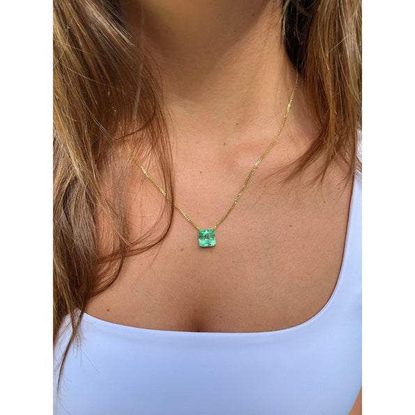 GRS Certified 5.83 Carat Colombian Emerald in 18K Floating Solitaire Necklace