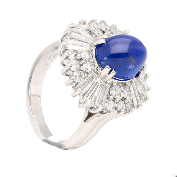 GRS Certified 6.03 Carat No Heat Burma Royal Blue Star Sapphire & Diamond Ring