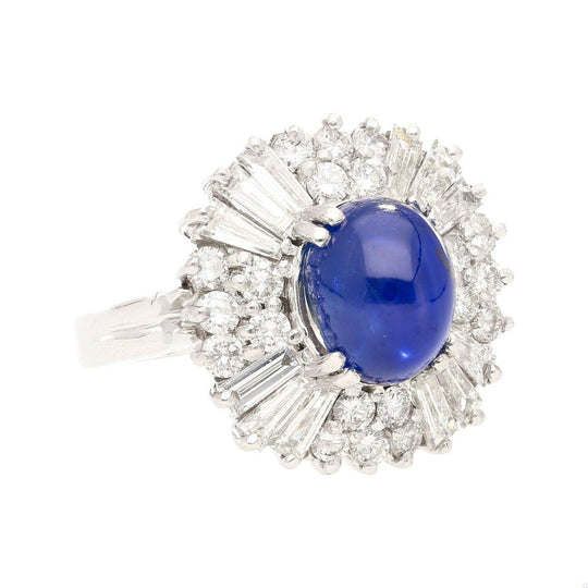 GRS Certified 6.03 Carat No Heat Burma Royal Blue Star Sapphire & Diamond Ring