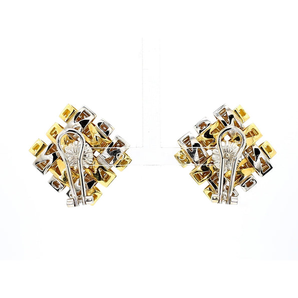 Garavelli 3.5 Ct Diamond Woven Square 18K Two-Tone Gold Clip-On Earrings