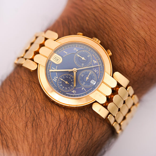 Harry Winston Premier Chronograph 18K Yellow Gold Navy Dial Mens Luxury Watch