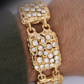 Heavy Vintage Diamond 5-Link 14K Gold Nugget Bracelet – Assay Jewelers