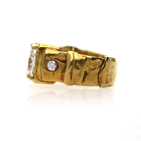 IGI 4.22 Carat Lab Cushion Diamond Misani 18K Gold Bark Texture Ring