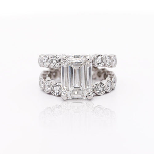 IGI Cert. 10.05 Carat Emerald Cut Lab Grown Diamond Platinum Split Open Ring