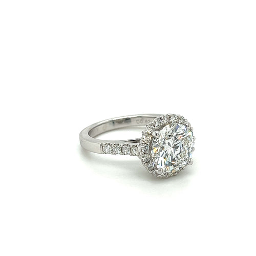 IGI Certified 3.35 Carat Round Cut Lab Grown CVD Diamond In Basket Cathedral Diamond Halo Ring