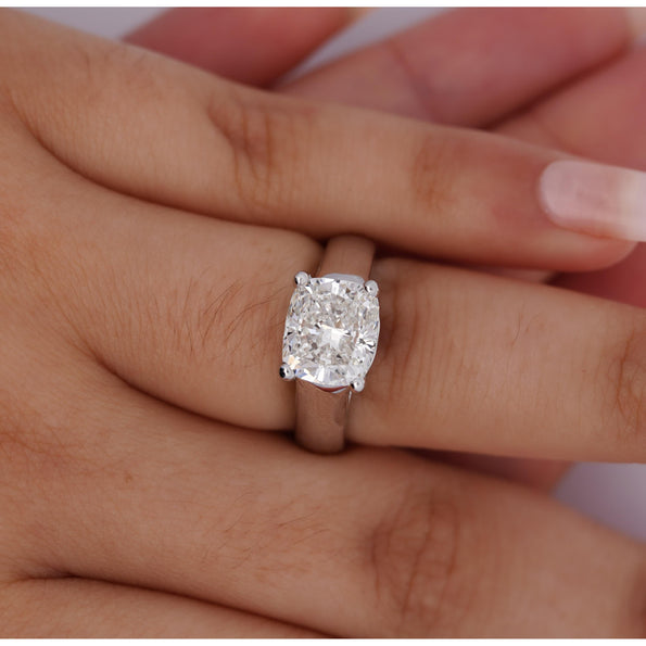 IGI Certified 3.46 Carat Lab Grown Cushion Cut Diamond East West Solitaire Ring