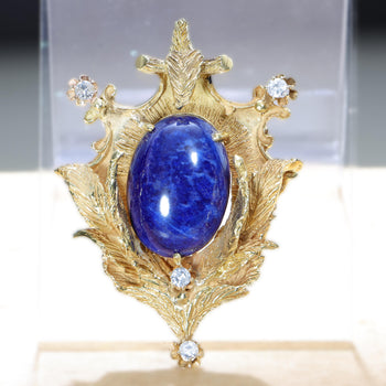 Art Deco Lapis Lazuli and Diamond 18K Yellow Gold Brooch Pendant – Assay Jewelers