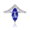 Marquise Cut Tanzanite Curved Ring in 18k White Gold