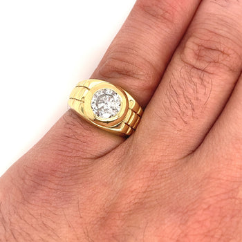 Bague homme en or 14K, sertie clos, avec diamant rond naturel de 1,70 carat – Assay Jewelers