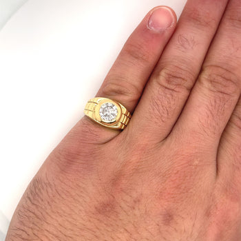 Bague pour homme en or 14K avec diamant rond naturel de 1,70 carat, serti clos. – Assay Jewelers