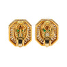 Mouawad Signed Vivid Cabochon Emeralds & Baguette Diamond Halo Clip On Earrings