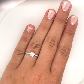 Natural 0.60 Carat Diamond Engagement Ring with 6-prong Straight Shank Diamond Sides in 18K White Gold – Assay Jewelers