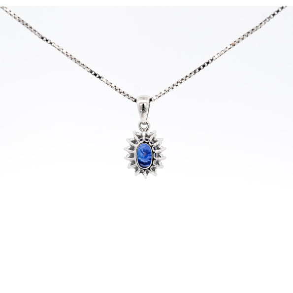 Natural 1.20 Carat Oval-Cut Blue Sapphire and Diamond Halo Pendant Necklace