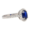 Natural 1.45 Carat Oval Cut Blue Sapphire and Diamond Halo 18k White Gold Ring