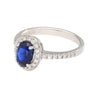 Natural 1.45 Carat Oval Cut Blue Sapphire and Diamond Halo 18k White Gold Ring