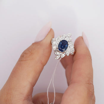 Natural 1.52 Carat Oval Blue Sapphire and Diamond Platinum Floral Ring – Assay Jewelers