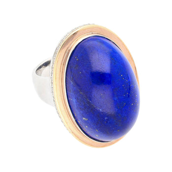 Natural 47.01 Carat Blue Lapis Lazuli in 18K Rose & White Gold Oval Bezel Ring – Assay Jewelers