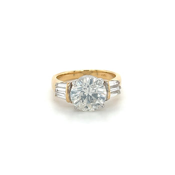 Natural 4.21 Carat Round Diamond Engagement Ring With Baguette Diamonds in Two Tone 18k Gold – Assay Jewelers