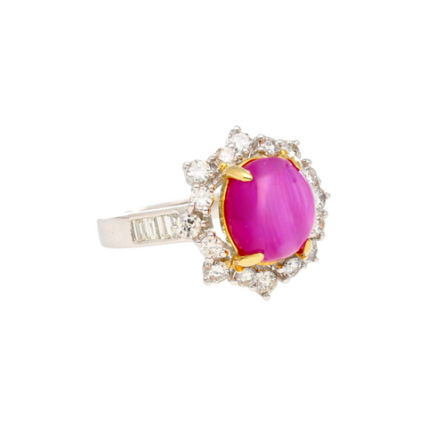 Natural 4.62 Carat Pinkish Red Star Ruby and Diamond Cocktail Ring