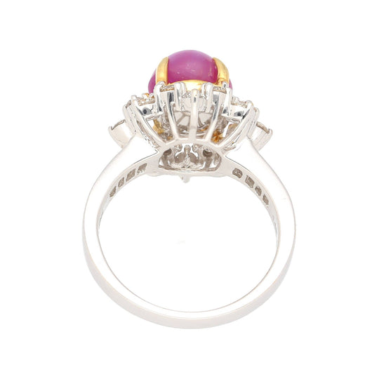 Natural 4.62 Carat Pinkish Red Star Ruby and Diamond Cocktail Ring