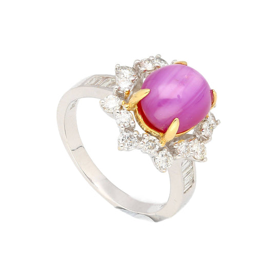Natural 4.62 Carat Pinkish Red Star Ruby and Diamond Cocktail Ring