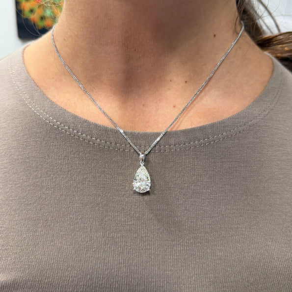 Natural 5.02 Carat Pear Cut Diamond G/SI2 Solitaire Pendant Necklace
