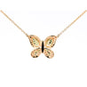 Natural Diamond and Green Tsavorite Butterfly 14K Yellow Gold Necklace