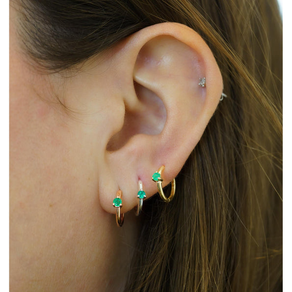 Natural Emerald Huggie Earrings in 14K Yellow Gold