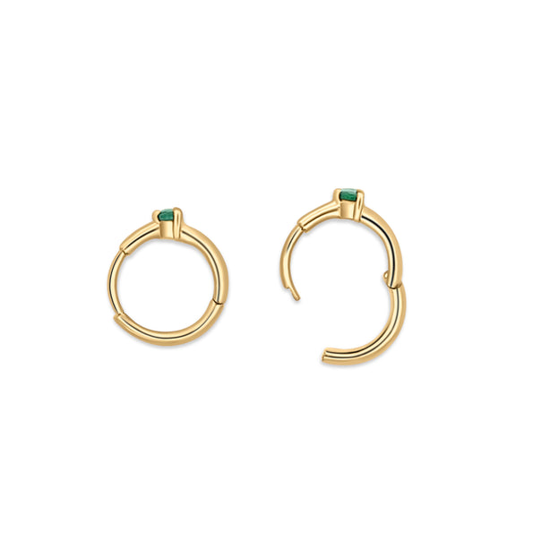 Natural Emerald Huggie Earrings in 14K Yellow Gold