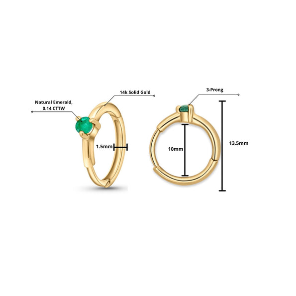 Natural Emerald Multi Placement Huggie Earrings In 14K Rose Gold