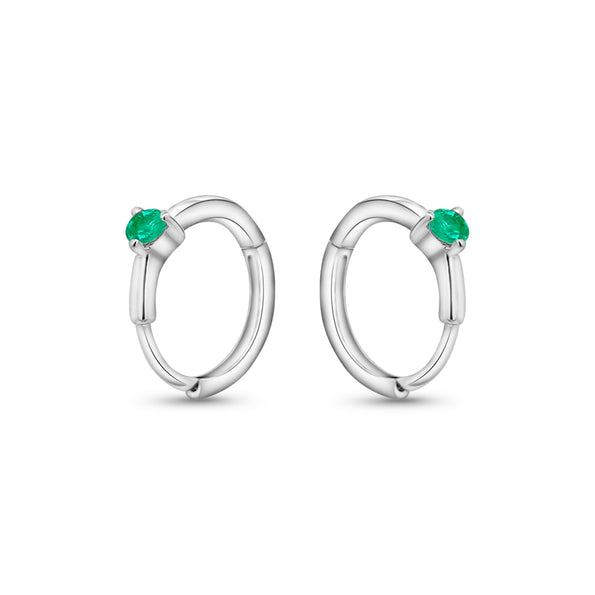 Natural Emerald Multi Placement Huggie Earrings In 14K White Gold